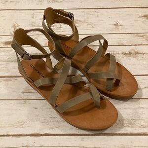 Lucky Brand Women’s Hoami Taupe Leather Ankle Strap Sandals Size 10